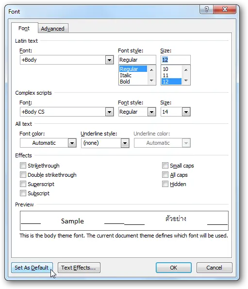 What Is The Default Font Size In Word 2016