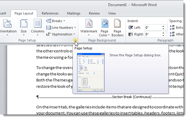 Change the type of section break in Word 2007 and 2010