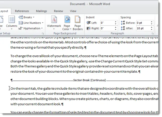 Change the type of section break in Word 2007 and 2010