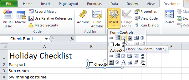 Checklist in Excel