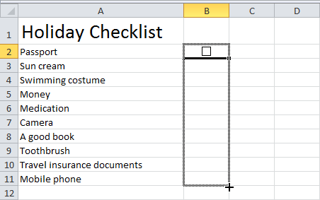 Checklist in Excel