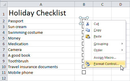 Checklist in Excel