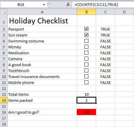 Checklist in Excel