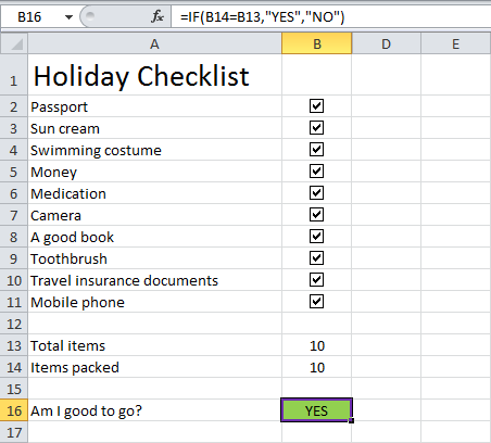 Checklist in Excel