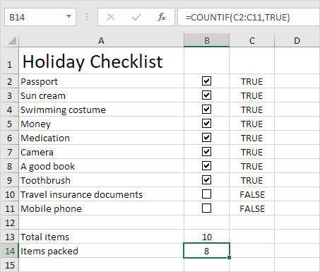 Checklist in Excel