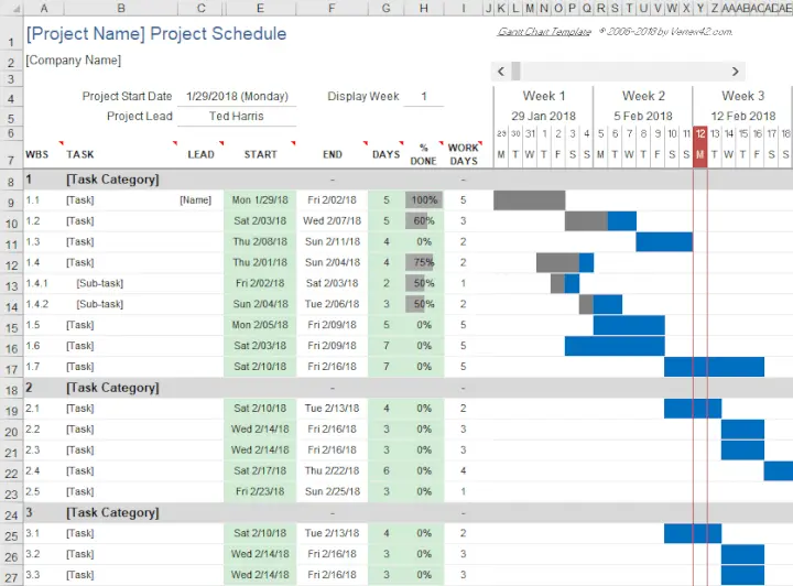 Collaborate on a large project with a timeline in Excel