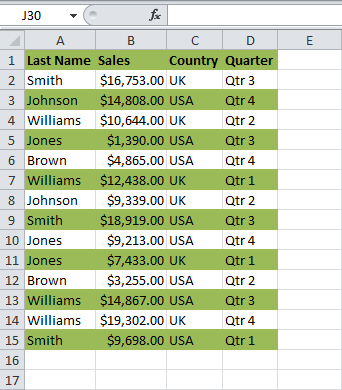 Coloring alternating rows in Excel