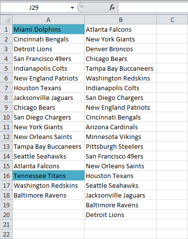 Comparing two lists in Excel using conditional formatting