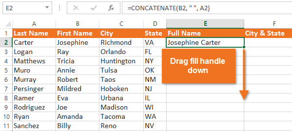 CONCATENATE function in Excel - usage guide with examples