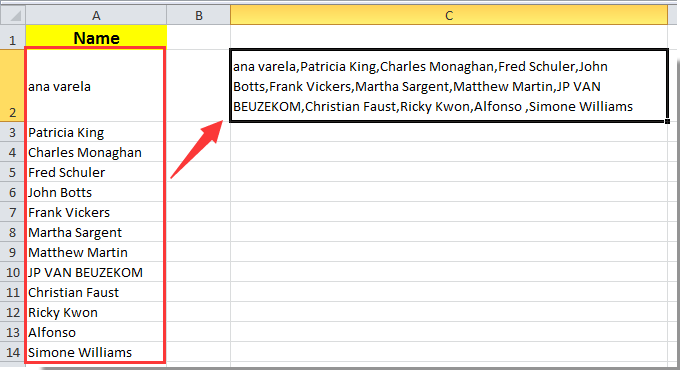 Concatenate rows in Excel