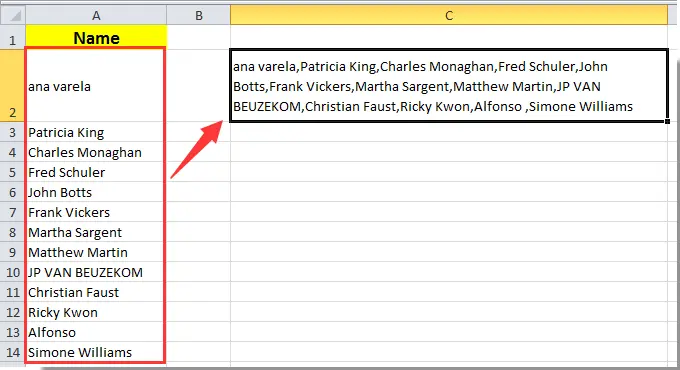 Concatenate rows in Excel