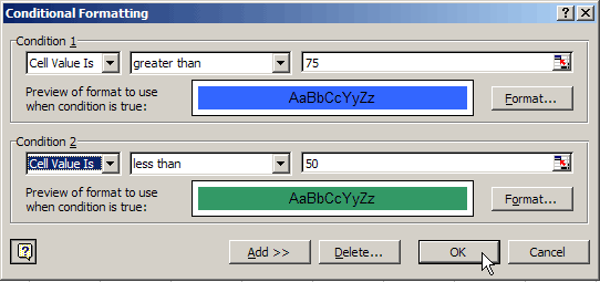 Conditional Formatting in Excel 2003