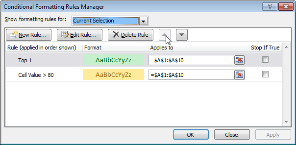 Conflicting conditional formatting rules in Excel