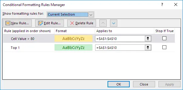 Conflicting conditional formatting rules in Excel