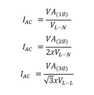 Convert amperes (A) to volt-amperes (VA)