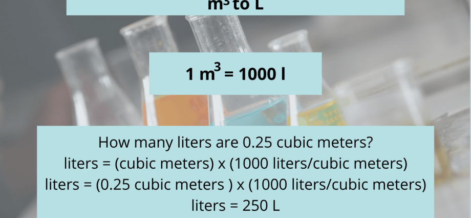 Skakel kubieke meter (m3) om na liter (l)