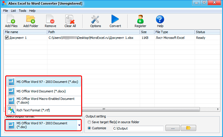 Convert Excel spreadsheet to Word document