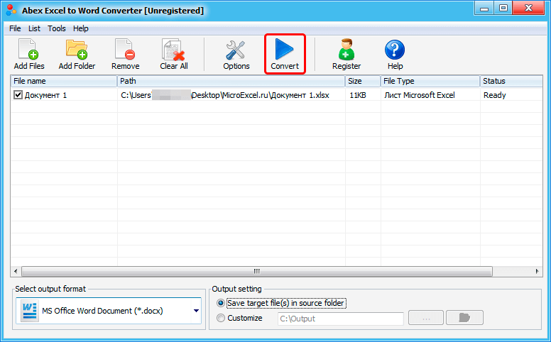 Convert Excel spreadsheet to Word document