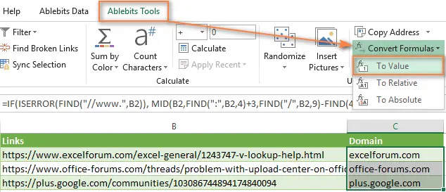 Convert formulas to values