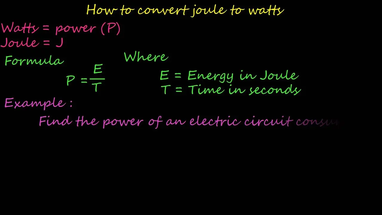 Convert joules (J) to watts (W)