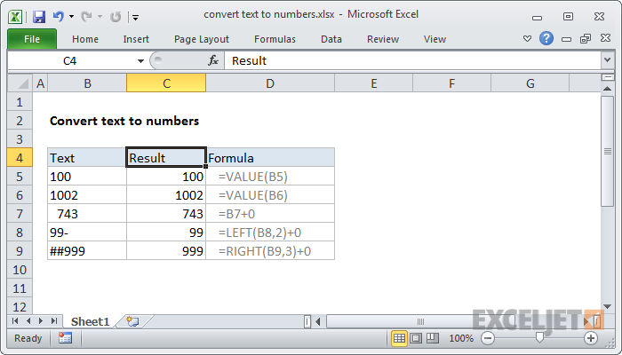 Convert text to numbers in Excel