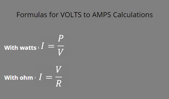 Convert volts (V) to amps (A)