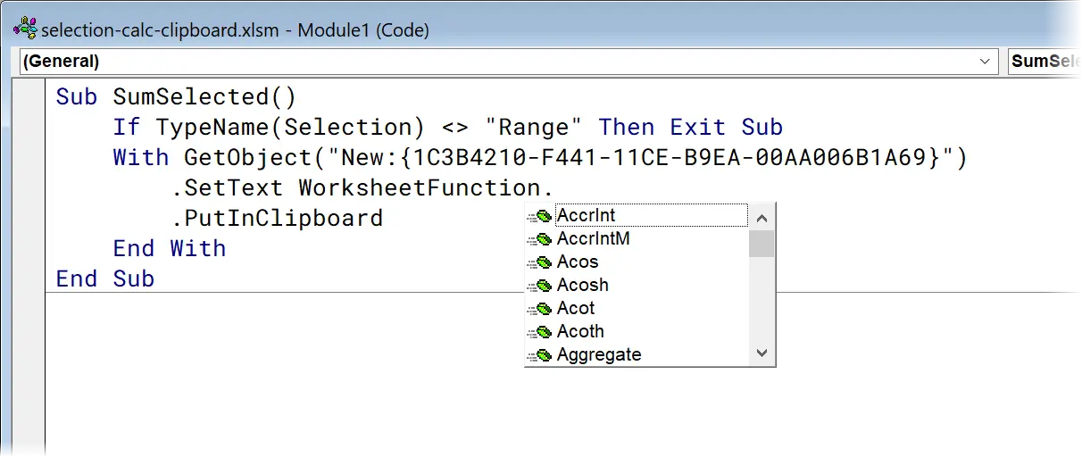 Copy sum of selected cells to Clipboard