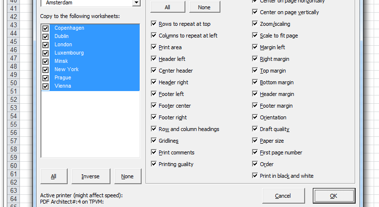 Copying print settings from sheet to sheet