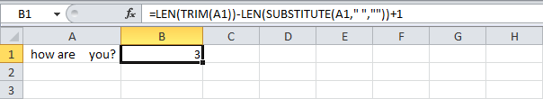 Count the number of words in an Excel cell