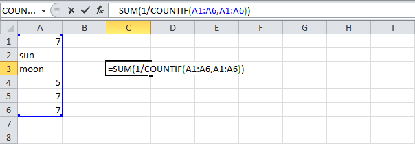 Counting Unique Values ​​in Excel