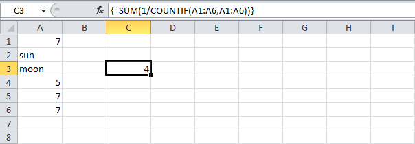 Counting Unique Values ​​in Excel