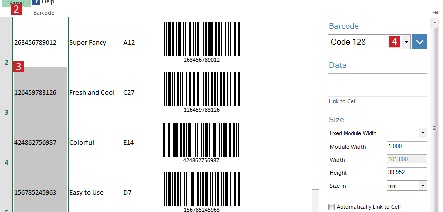 Create a barcode in Excel