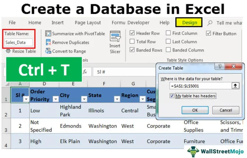 Create a database in Excel