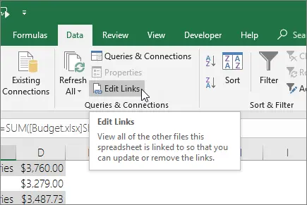 Create an external link in Excel