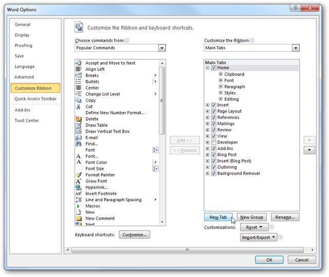 Creating a Custom Tab on the Menu Ribbon in Office 2010