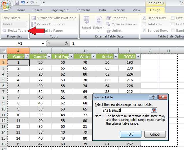 Creating and using tables in Microsoft Excel