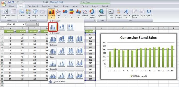 Creating and using tables in Microsoft Excel