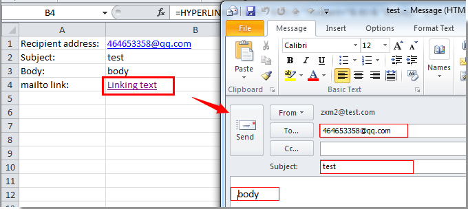 E-mailek létrehozása a HYPERLINK funkcióval