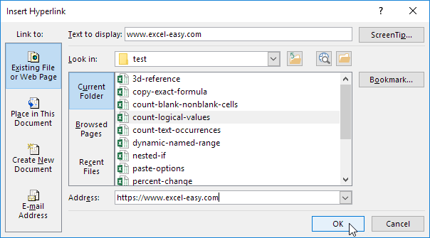 Creating links in Excel