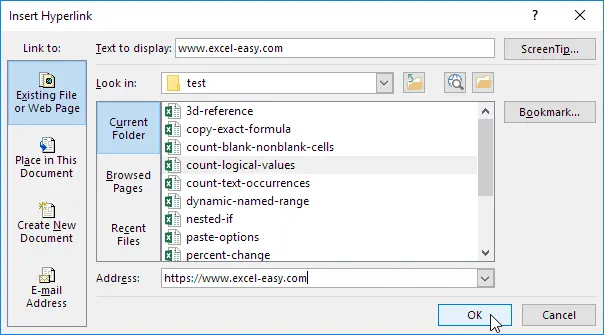 Creating links in Excel