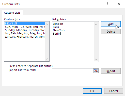 Custom Lists in Excel