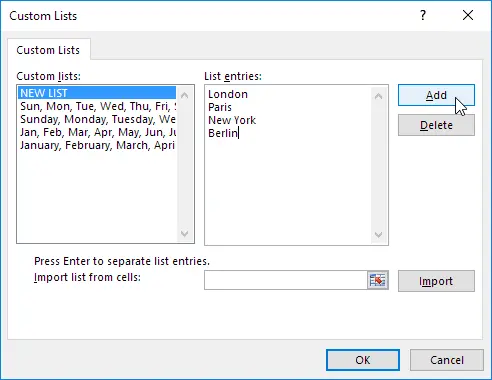 Custom Lists in Excel