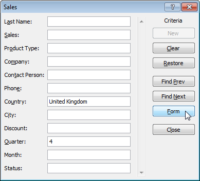 Data Form in Excel