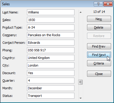 Data Form in Excel