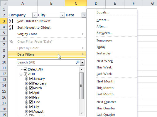 Date Filters in Excel