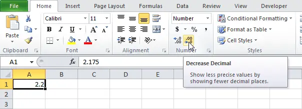 Decimals in Excel