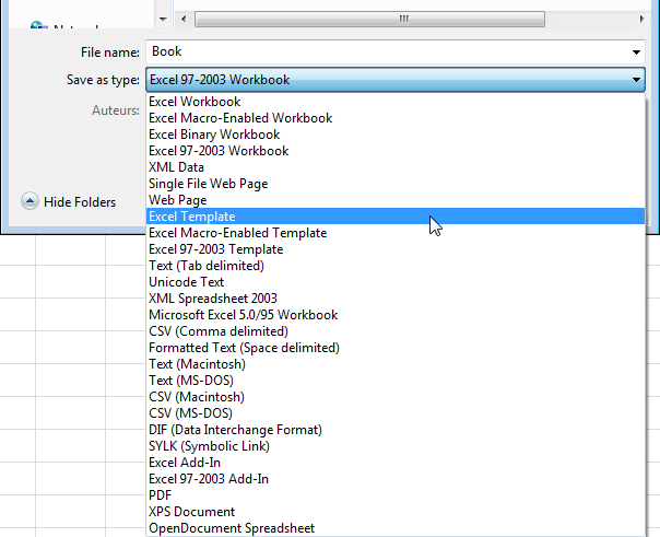 Default Templates in Excel