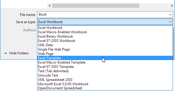 Default Templates in Excel