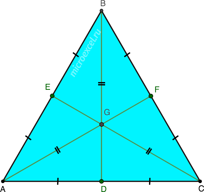 Definition and properties of the median of an equilateral triangle
