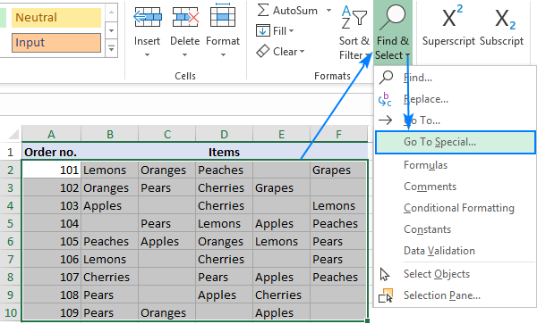 Delete blank cells in Excel